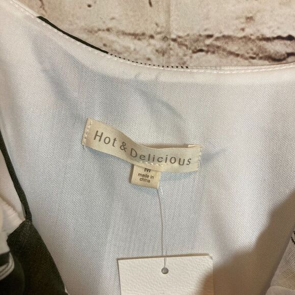 Hot & Delicious Dress Womens Medium Green Striped Ruffle Balloon Sleeve Boho - Picture 6 of 13